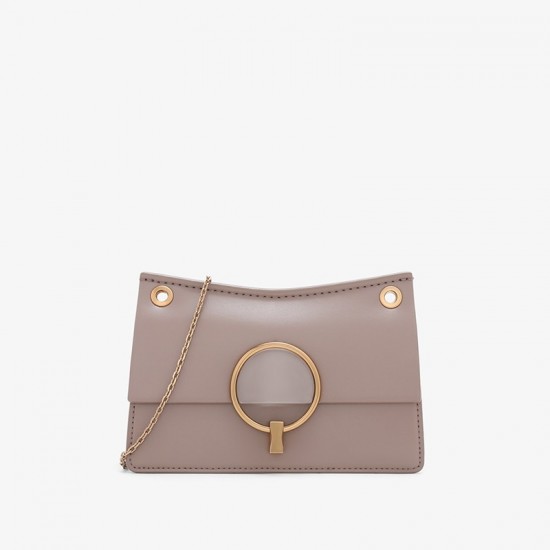 Charles Keith Metal Half Round Lady Chain Shoulder Bag Taupe